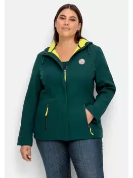 Куртка Sheego softshell "большие размеры", с капюшоном, с флисовой подкладкой, ветрозащитное качество, зеленый