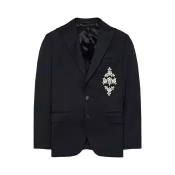Куртка Simone Rocha Embellished Longline Plunge Jacket Black/Clear, черный