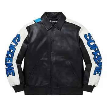 Куртка smurfs leather varsity jacket 'black blue white' Supreme, черный