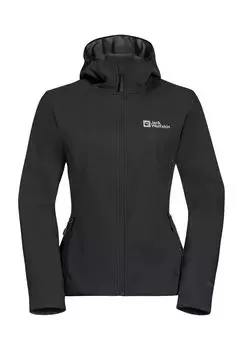 Куртка софтшелл Борнберг, капюшон, ветронепроницаемая, женская Jack Wolfskin, черный