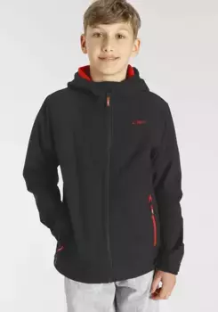 Куртка софтшелл CMP "KID SOFTSHELL JACKET FIX HOOD", с капюшоном, дышащая, теплоизолирующая и водоотталкивающая, цвет Nero Ferrari