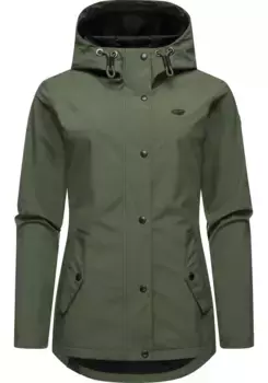 Куртка софтшелл Ragwear "Margge Shell", с капюшоном, непромокаемая женская переходная куртка с большим капюшоном, зеленый