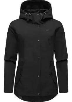 Куртка софтшелл Ragwear "Margge Shell", с капюшоном, непромокаемая женская переходная куртка с большим капюшоном, черный