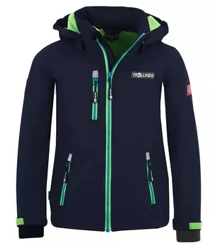 Куртка софтшелл Trollkids Softshell Jacke Preikestolen, цвет Marineblau/Hellgrn/Mittelblau