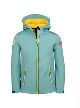 Куртка софтшелл Trollkids Trollfjord, цвет Gletschergrn/limonade
