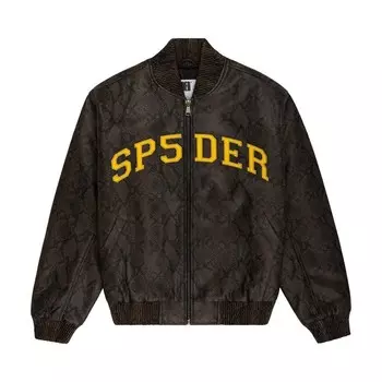Куртка Sp5der Snake Leather Varsity Bomber Jacket Brown, коричневый