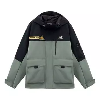 Куртка splicing design embroidered logo stay warm hooded jacket black green colorblock New Balance, бежевый