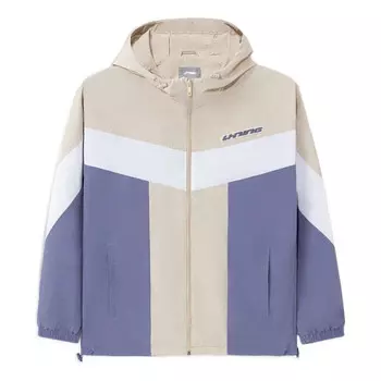 Куртка спортивные жилые серии цветные блоки молния с капюшоном куртка Li-Ning, бежевый
