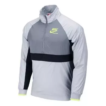 Куртка sportswear archive splicing contrasting colors logo half zipper stand collar woven jacket gray Nike, серый