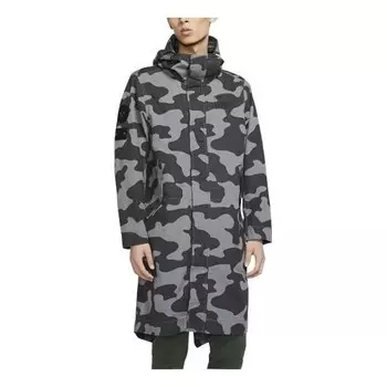 Куртка sportswear mid-length camouflage hooded windproof casual jacket gray dark gray Nike, серый