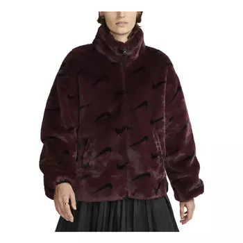 Куртка sportswear plush printed faux fur jacket 'burgundy crush' Nike, бургундия