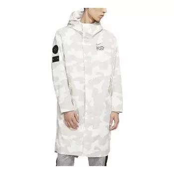 Куртка sportswear sports windproof camouflage printing mid-length hooded windbreaker jacket white Nike, белый