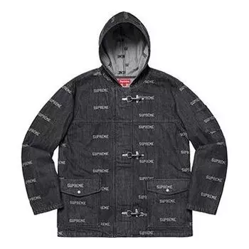 Куртка ss19 logo denim turnout jacket black logo Supreme, черный