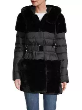 Куртка Стеганая BELLE FARE из искусственного меха и микроткани, черный