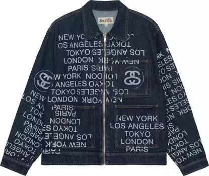 Куртка Stussy City Link Denim Zip Work 'One Wash', синий