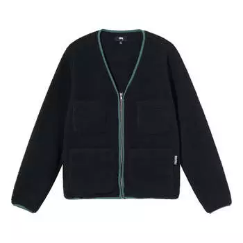 Куртка Stussy FW21 Polar Fleece Cardigan Solid Color Multiple Pockets Jacket Unisex Black, черный