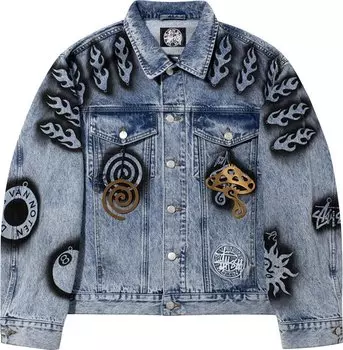 Куртка Stussy x Dries Van Noten Hand-Stencilled Denim Jacket 'Washed Blue', синий
