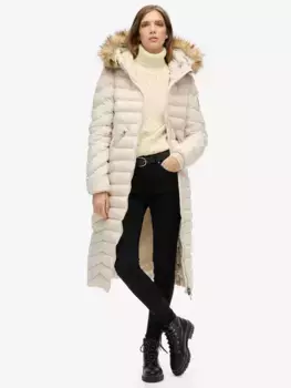 Куртка Superdry Fuji Faux Fur Hooded Longline, цвет rainy/day/grey