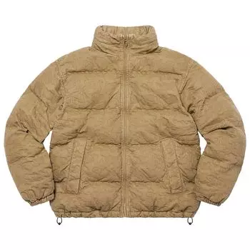 Куртка Supreme Fat Tip Jacquard Denim Puffer Jacket 'Olive', желто-коричневый