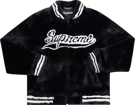 Куртка Supreme Faux Fur Varsity Jacket 'Black', черный