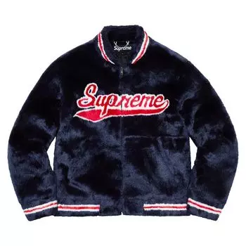 Куртка Supreme Faux Fur Varsity Jacket 'Navy', синий