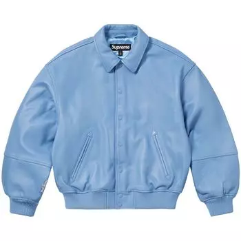 Куртка Supreme GORE-TEX Infinium WINDSTOPPER Leather Varsity Jacket 'Light Blue', синий