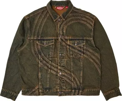 Куртка Supreme S Logo Denim Trucker 'Dirty', зеленый