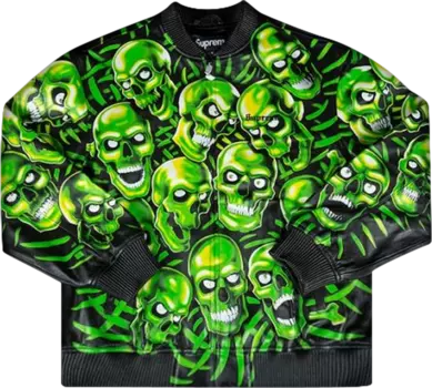 Куртка Supreme Skull Pile Leather Bomber Jacket 'Green', зеленый