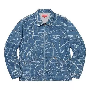 Куртка Supreme SS19 Gonz Map Work Jacket Pattern Zipper Unisex Blue, светло-синий