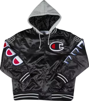 Куртка Supreme x Champion Hooded Satin Varsity Jacket 'Black', черный