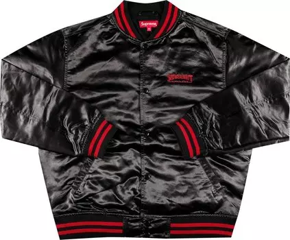 Куртка Supreme x Thrasher Satin Varsity Jacket 'Black', черный