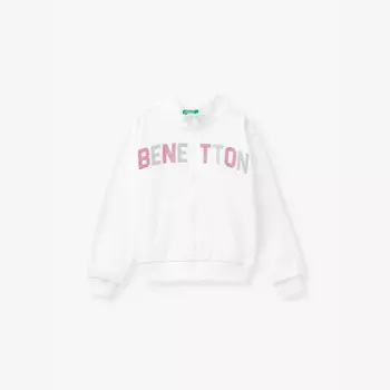 Куртка свободного кроя из хлопка на молнии с логотипом 6-14 лет Benetton, белый