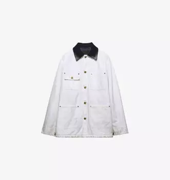 Куртка свободного кроя из хлопка с эффектом потертости Prada, белый