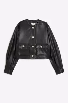 Куртка свободного кроя из искусственной кожи для девочек River Island, черный