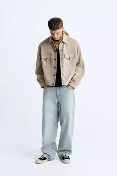 Куртка свободного кроя из искусственной замши ZARA, бежевый