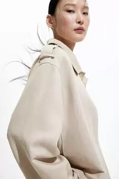Куртка свободного кроя из льняной ткани H&M, бежевый