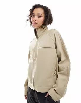 Куртка свободного кроя из твила ASOS DESIGN с воротником-трубой песочного цвета