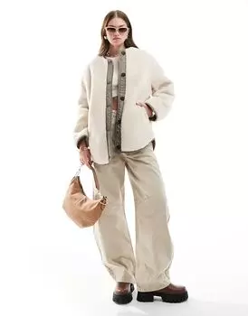 Куртка свободного покроя из борда кремового цвета ASOS DESIGN