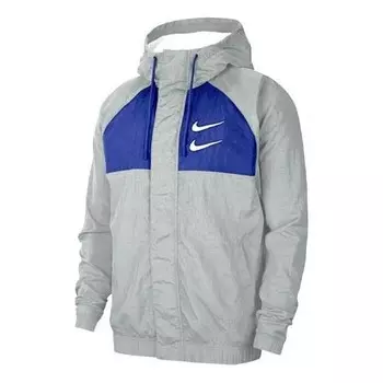 Куртка swoosh sports contrasting colors printing alphabet hooded jacket gray Nike, серый
