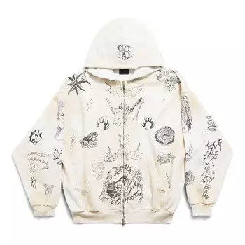 Куртка tat zip-up hoodie medium fit 'off white black' Balenciaga, белый
