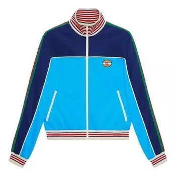 Куртка technical jersey zip-up jacket with web 'blue' Gucci, синий