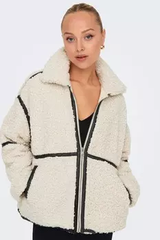 Куртка тедди с отделкой из искусственной кожи Only, бежевый