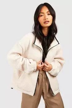 Куртка Teddy из искусственного меха с контрастной отделкой boohoo, белый