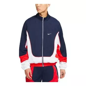 Куртка throwback colorblock woven sports basketball stand collar jacket navy blue dark blue Nike, синий