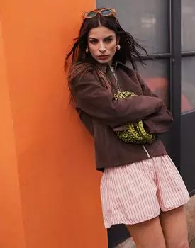 Куртка Topshop из искусственной замши на молнии коричневого цвета