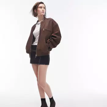 Куртка Topshop Real Suede Bomber, коричневый