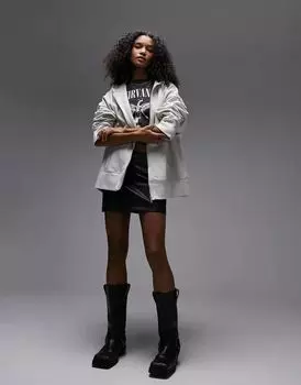 Куртка Topshop с капюшоном из высококачественного материала цвета камня и застежкой-молнией по всей длине