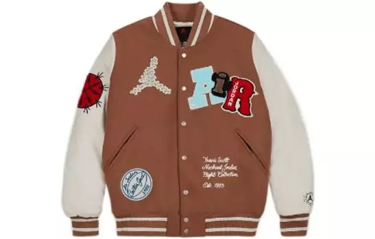 Куртка Travis Scott X JORDAN Varsity, азиатские размеры, коричневый