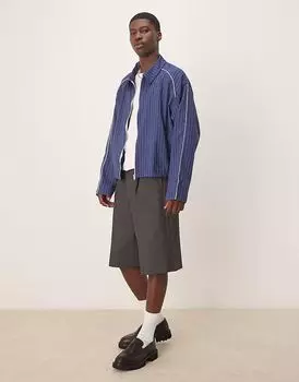 Куртка-тренер ASOS DESIGN свободного кроя в тонкую полоску темно-синего цвета