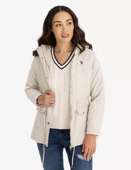 Куртка U.S. Polo Assn. Cozy Quilted Hooded, серо-бежевый
